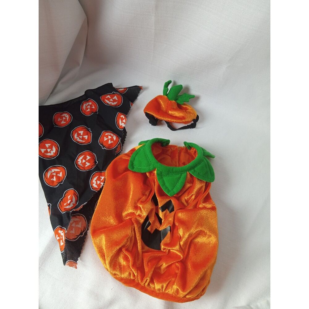 Petco Pumpkin Jack O Lantern Pet Halloween Costume w Hat Orange Green Size XS